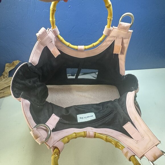 NEW YORK Dog Carrier Hand Held Embroidered Palm Trees Pineapple Bamboo Handle - Picture 7 of 13